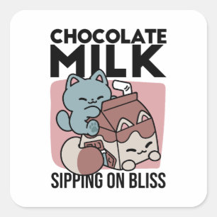 Kawaii Chocolate Milk Cat – Cozy Drink & Cuteness  Square Sticker