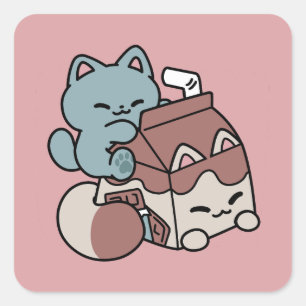 Kawaii Chocolate Milk Cat – Cozy Drink & Cuteness  Square Sticker