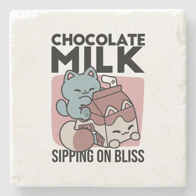 Kawaii Chocolate Milk Cat – Cozy Drink & Cuteness  Stone Coaster (Front)