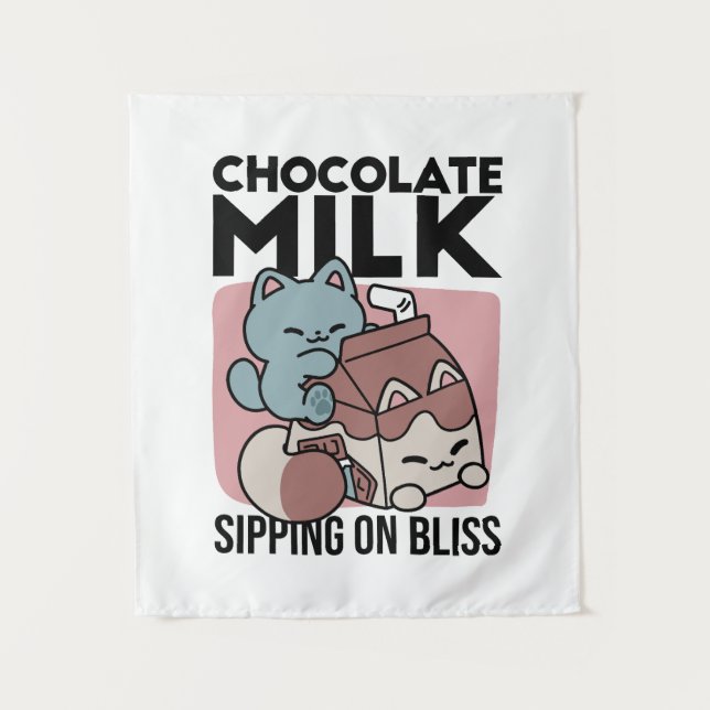 Kawaii Chocolate Milk Cat – Cozy Drink & Cuteness  Tapestry (Front)