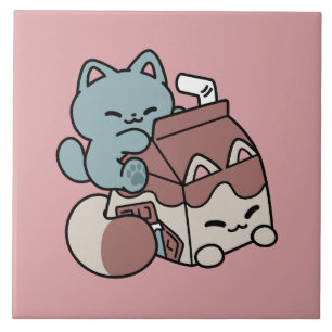 Kawaii Chocolate Milk Cat – Cozy Drink & Cuteness Tile