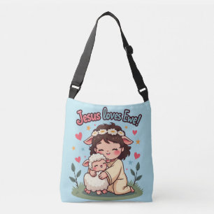 Kawaii Christian "Jesus Loves Ewe" Pastel Design Crossbody Bag