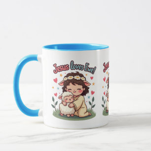 Kawaii Christian "Jesus Loves Ewe" Pastel Design Mug