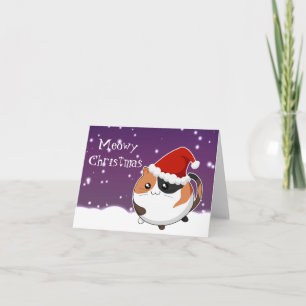 Kawaii christmas calico kitty cat holiday card