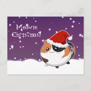 Kawaii christmas calico kitty cat holiday postcard