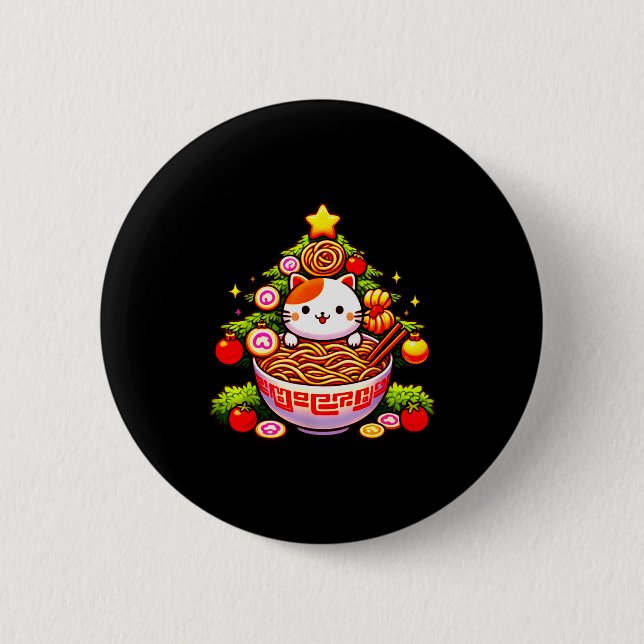 Kawaii Christmas Cat Ramen Christmas Tree Holiday  6 Cm Round Badge (Front)