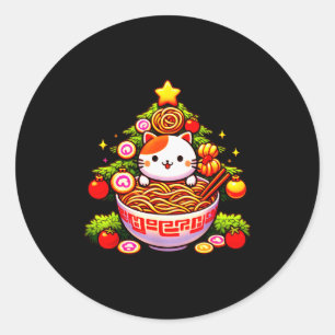 Kawaii Christmas Cat Ramen Christmas Tree Holiday  Classic Round Sticker