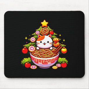 Kawaii Christmas Cat Ramen Christmas Tree Holiday Mouse Mat