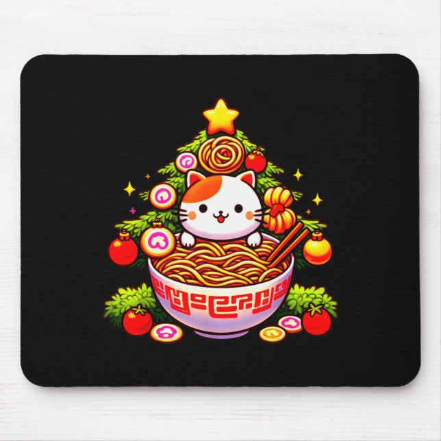 Kawaii Christmas Cat Ramen Christmas Tree Holiday  Mouse Mat (Front)