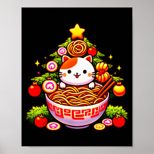 Kawaii Christmas Cat Ramen Christmas Tree Holiday  Poster