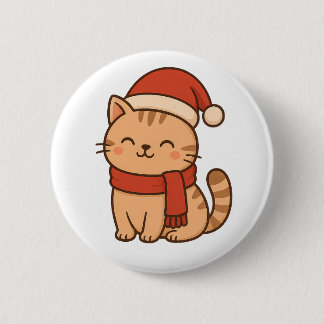 Kawaii Christmas Cat with Scarf 6 Cm Round Badge