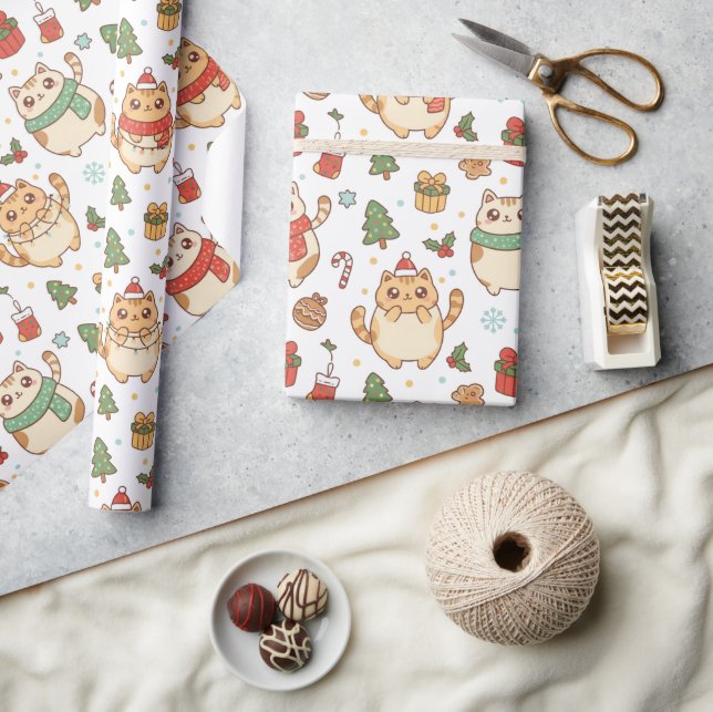 Kawaii Christmas Cats and Holiday Treats Wrapping Paper (Crafts)