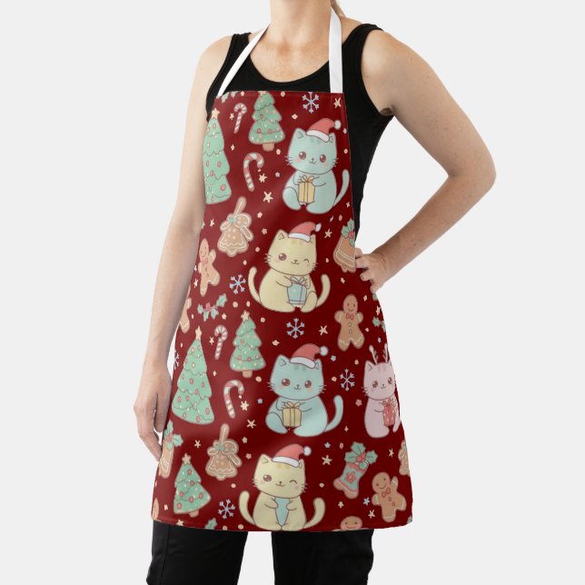 Kawaii Christmas Cats Baking Apron (Insitu)