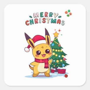 Kawaii Christmas Character  Holiday Art for Anime  Square Sticker