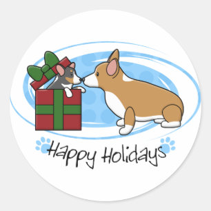 Kawaii Christmas Corgi Puppy Gift Classic Round Sticker