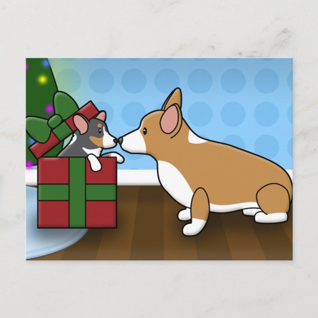 Kawaii Christmas Corgi Puppy Gift Holiday Postcard (Front)