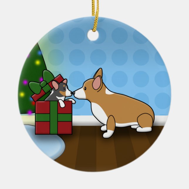 Kawaii Christmas Corgi Puppy Gift Ornament (Front)