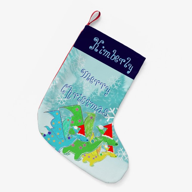 Kawaii Christmas Dragons Small Christmas Stocking (Front (Hanging))