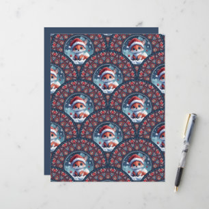 Kawaii Christmas Fox Art Deco Dot Mandala Scallops