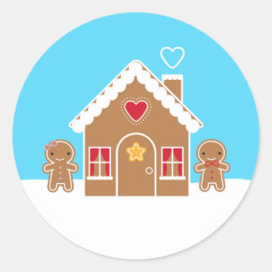 Kawaii Christmas Gingerbread House Classic Round Sticker