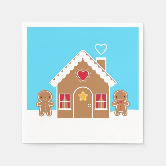 Kawaii Christmas Gingerbread House Napkin (Front)