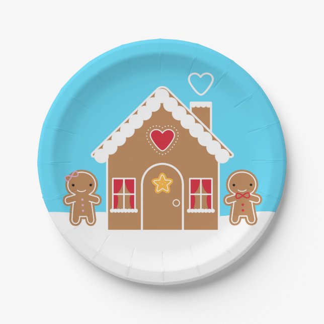 Kawaii Christmas Gingerbread House Paper Plate (Front)