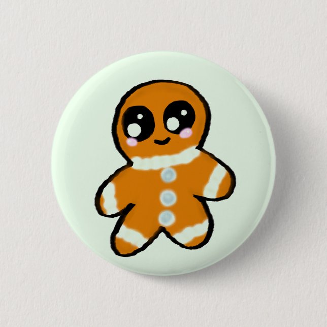 Kawaii Christmas Gingerbread Man 6 Cm Round Badge (Front)