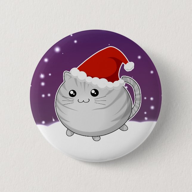 Kawaii christmas grey tabby kitty cat 6 cm round badge (Front)