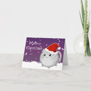 Kawaii christmas grey tabby kitty cat holiday card
