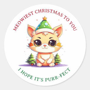 Kawaii Christmas Kitten Holiday Cat Pun Classic Round Sticker