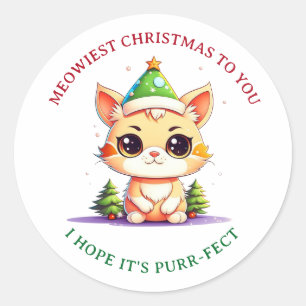 Kawaii Christmas Kitten Holiday Cat Pun Classic Round Sticker