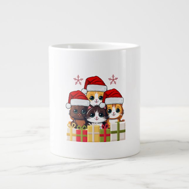 Kawaii Christmas kitten in Santa Hats T-Shirt Large Coffee Mug (Front)