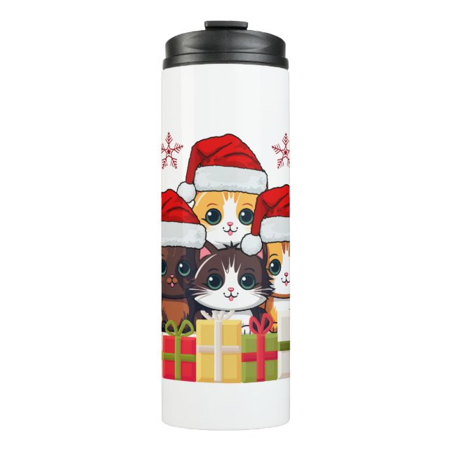 Kawaii Christmas kitten in Santa Hats T-Shirt Thermal Tumbler (Front)