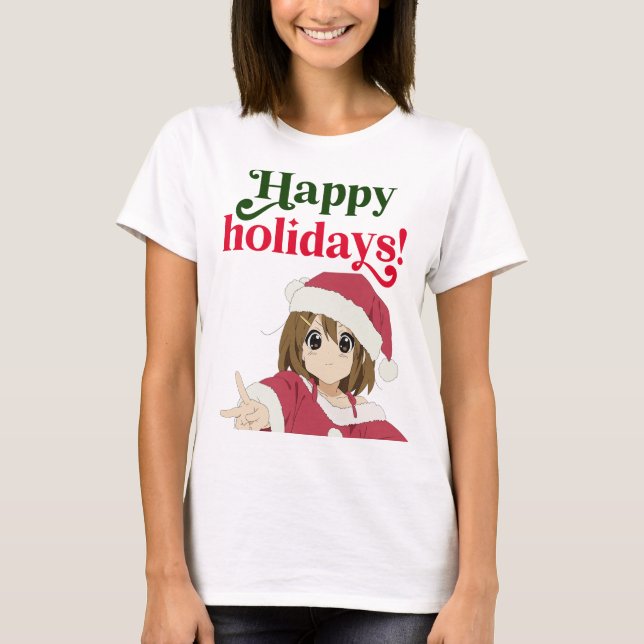 Kawaii Christmas Outfit, Anime Girl T-Shirt (Front)