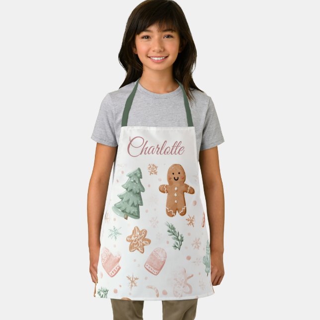 Kawaii Christmas Pattern | Custom Name Kids Apron (Insitu)