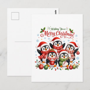 Kawaii Christmas Penguins Postcard