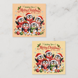 Kawaii Christmas Penguins Square Business Card