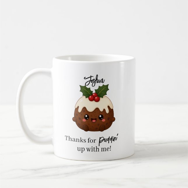 Kawaii Christmas Pudding Funny Personalised gift Coffee Mug (Left)