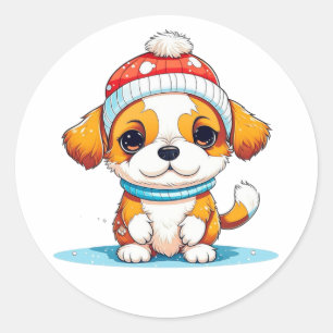 Kawaii Christmas Puppy Dog Classic Round Sticker