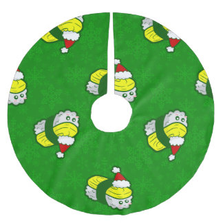 kawaii christmas tamago sushi santa snowflake brushed polyester tree skirt