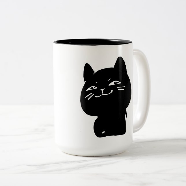 kawaii Chubby Black Cat Coffee Mug (Front Right)