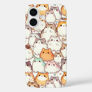 Kawaii Chubby Cartoon Cats With Hearts iPhone 16 Case