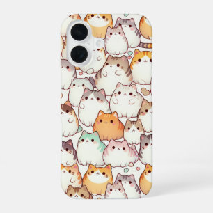 Kawaii Chubby Cartoon Cats With Hearts iPhone 16 Case