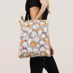 Kawaii Chubby Cartoon Cats With Hearts Tote Bag