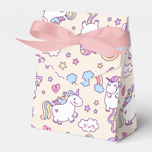 Kawaii chubby flying unicorns pastel pattern favour box (Front Side)