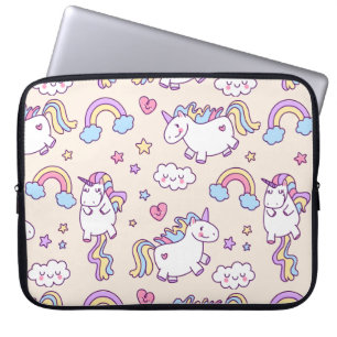 Kawaii chubby flying unicorns rainbow pattern laptop sleeve