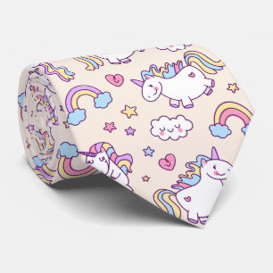 Kawaii chubby flying unicorns rainbow pattern tie