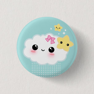 Kawaii cloud and cute stars 3 cm round badge