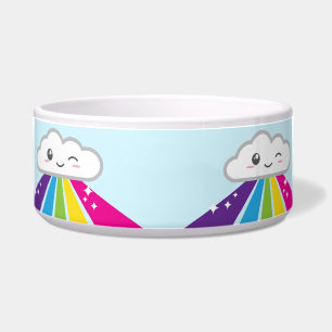Kawaii Cloud and Rainbow Dog Bowl