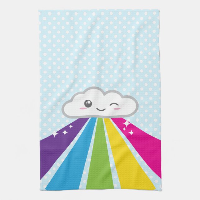Kawaii Cloud and Rainbow Kitchen Towel (Vertical)